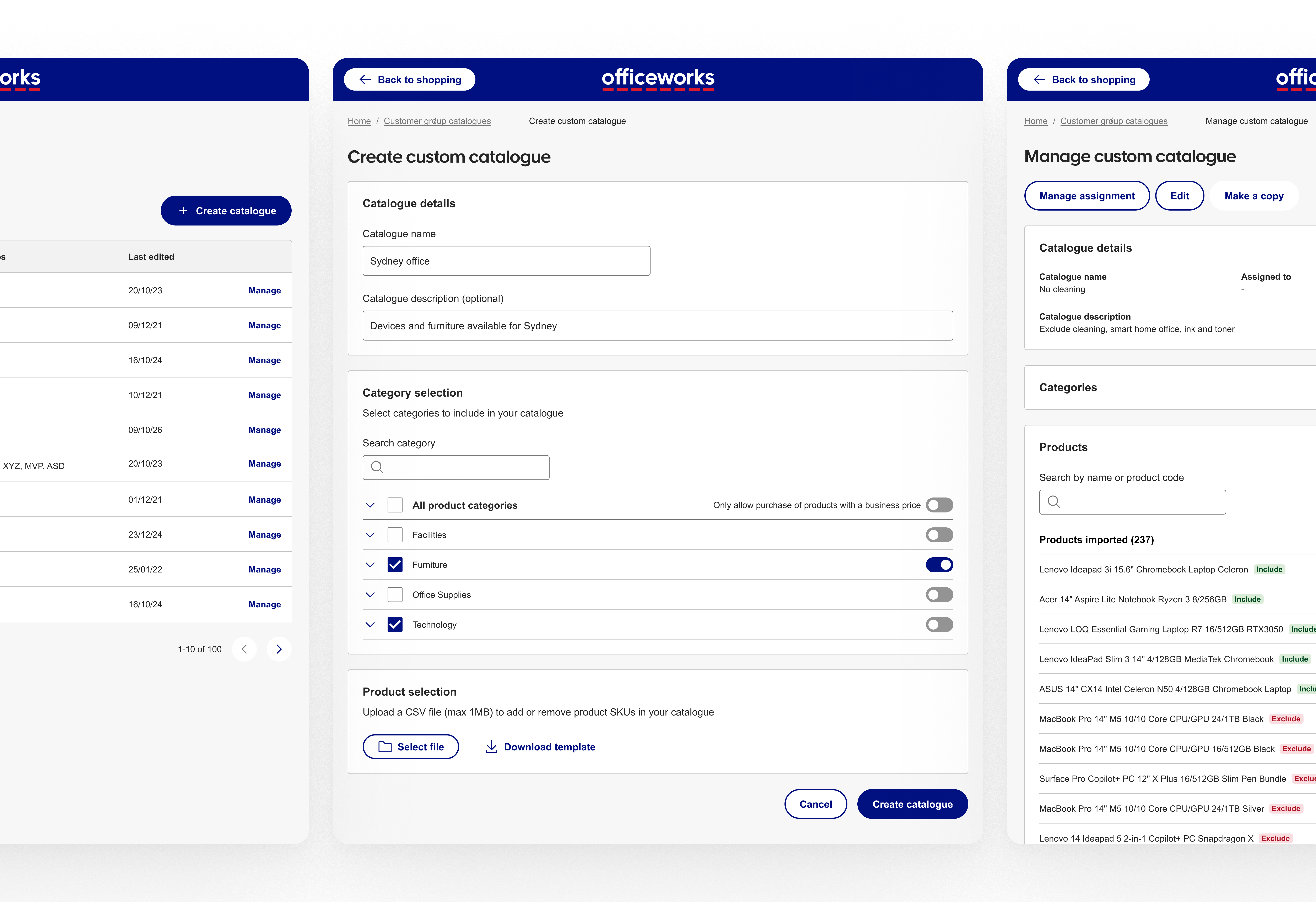 Officeworks B2B custom catalogues — create and manage curated product lists