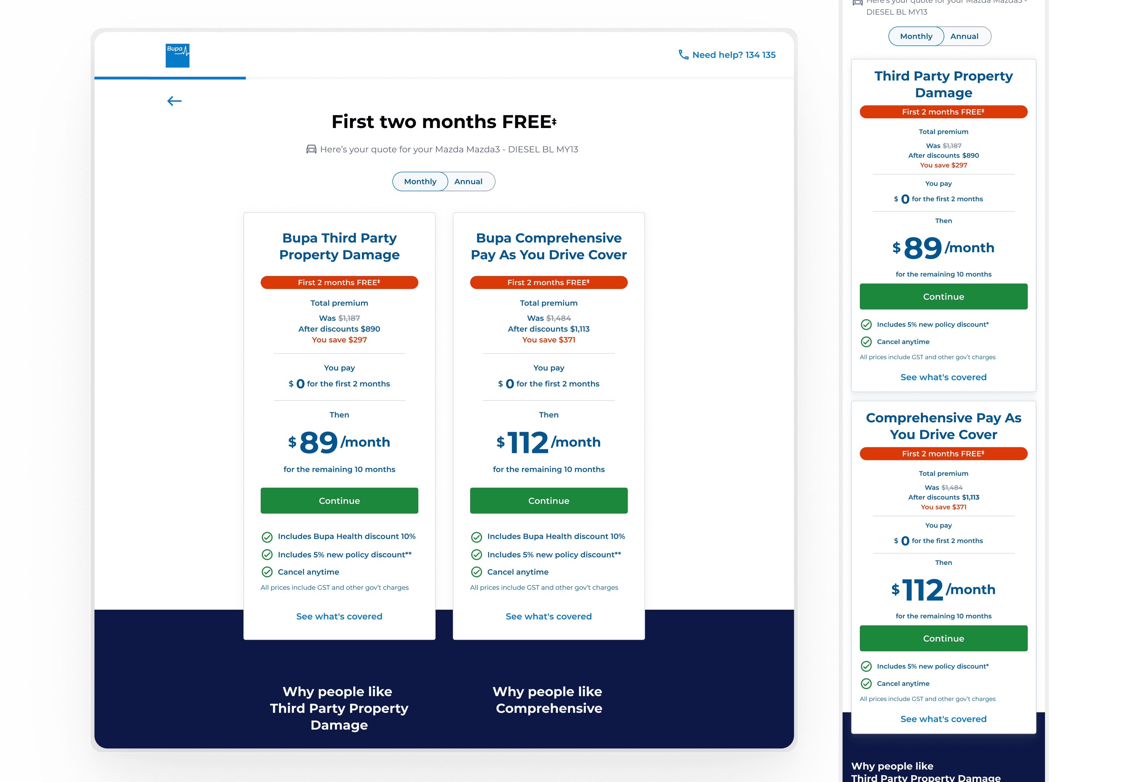 Open Insurance — Bupa car insurance quote flow, vehicle details step