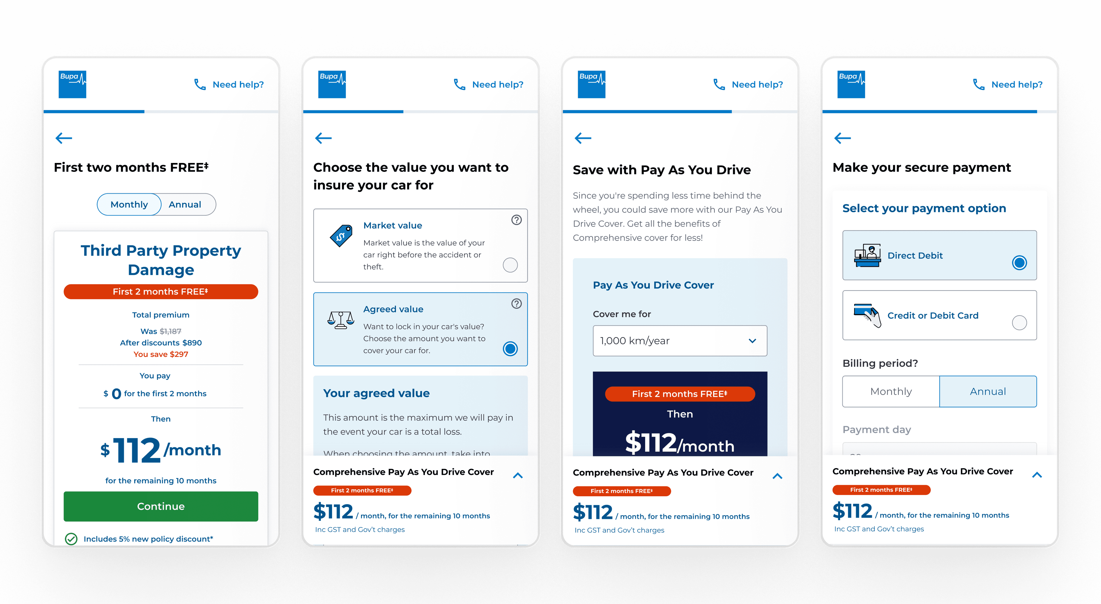 Open Insurance — Bupa car insurance quote flow, confirmation step
