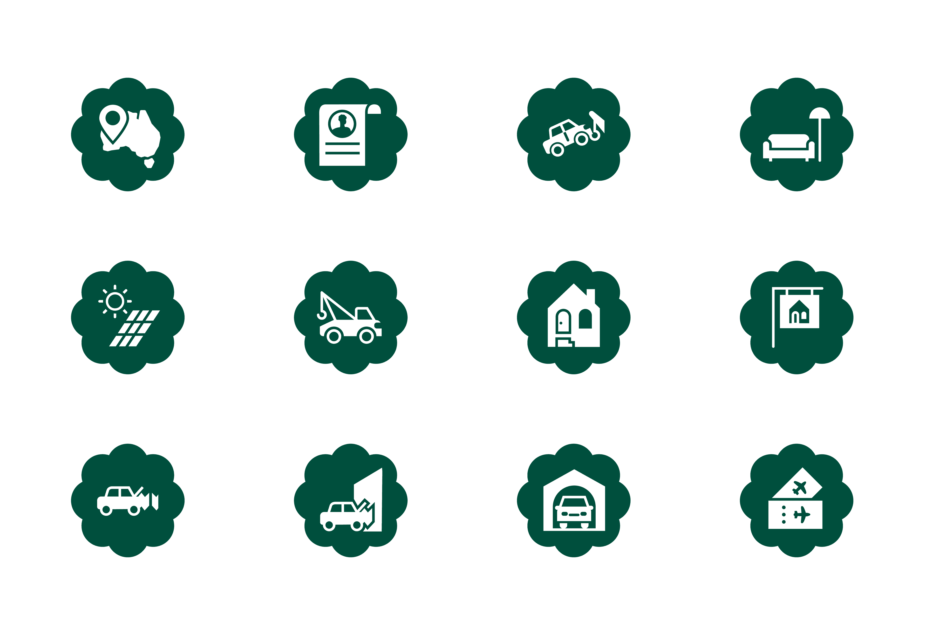 Open Insurance — brand icon detail, 12 insurance category icons