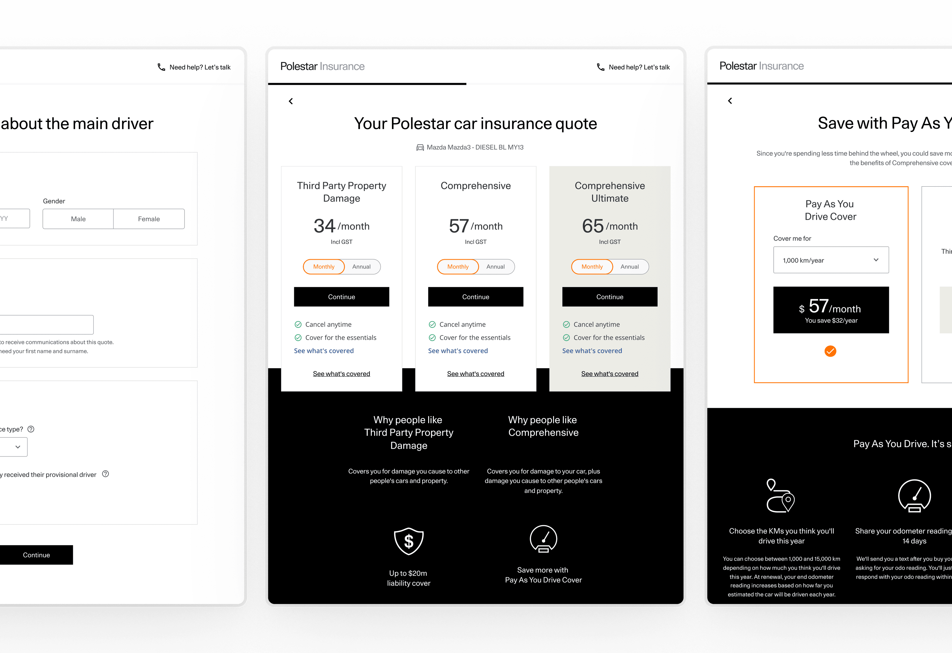 Open Insurance — Polestar Insurance quote and policy screens