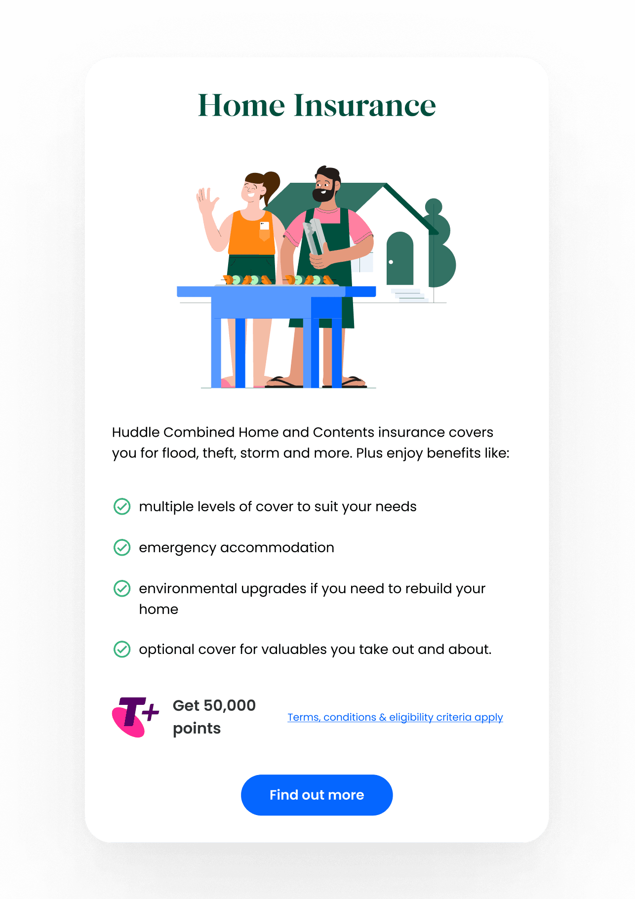 Open Insurance — Telstra Home Insurance promotion card
